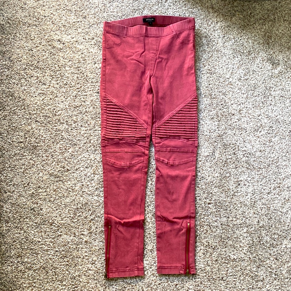 Beulah Brand- Moto style jegging in burnt red